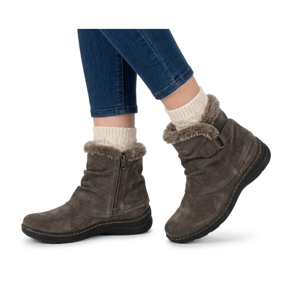 Baretraps Addyson Boots Women's 9w Gray Suede Faux Fur Trim Side Zip Ankle Boot